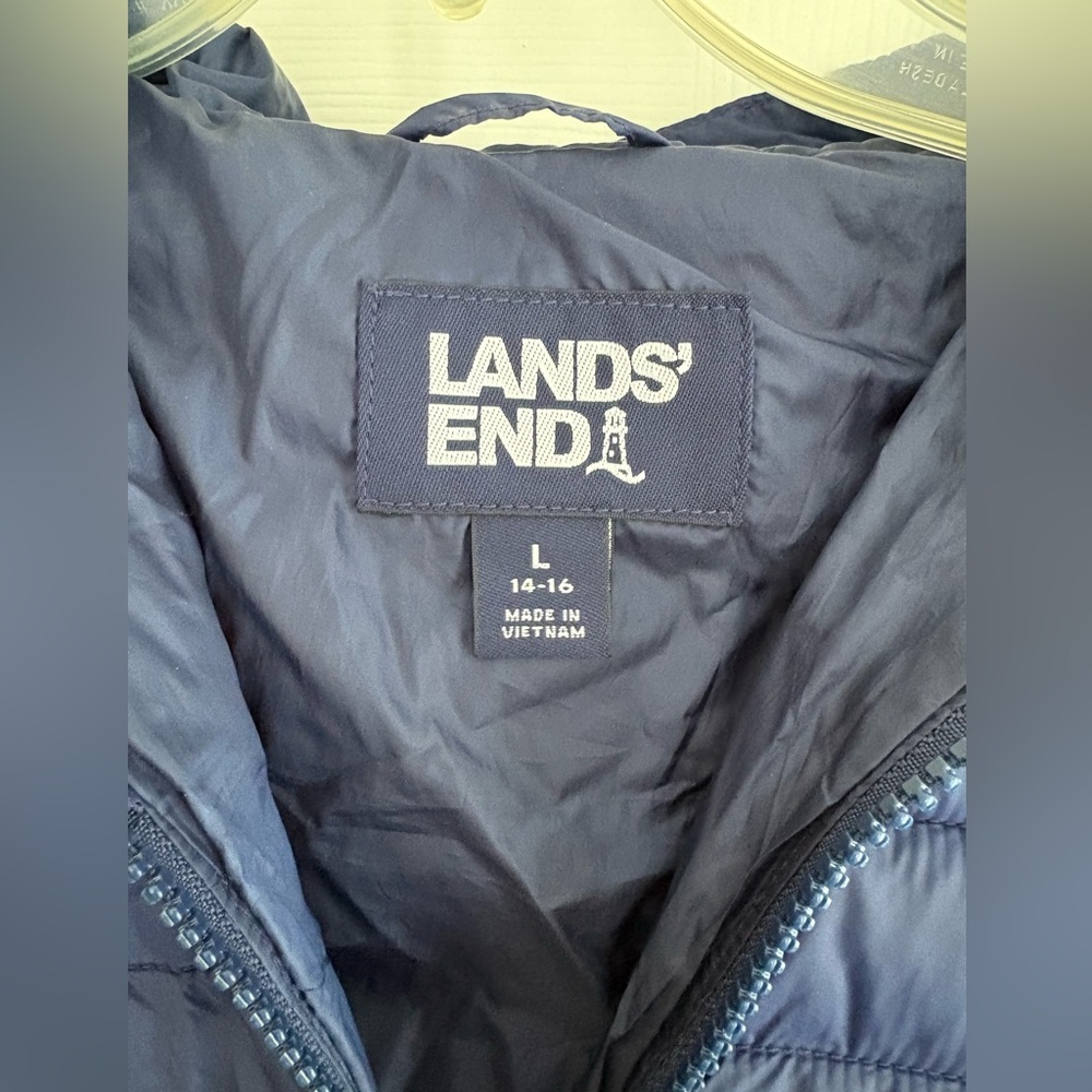 Lands End Girl’s Blue FeatherFree Insulated Puffer Coat. Sz L-14/16. - Picture 2 of 4